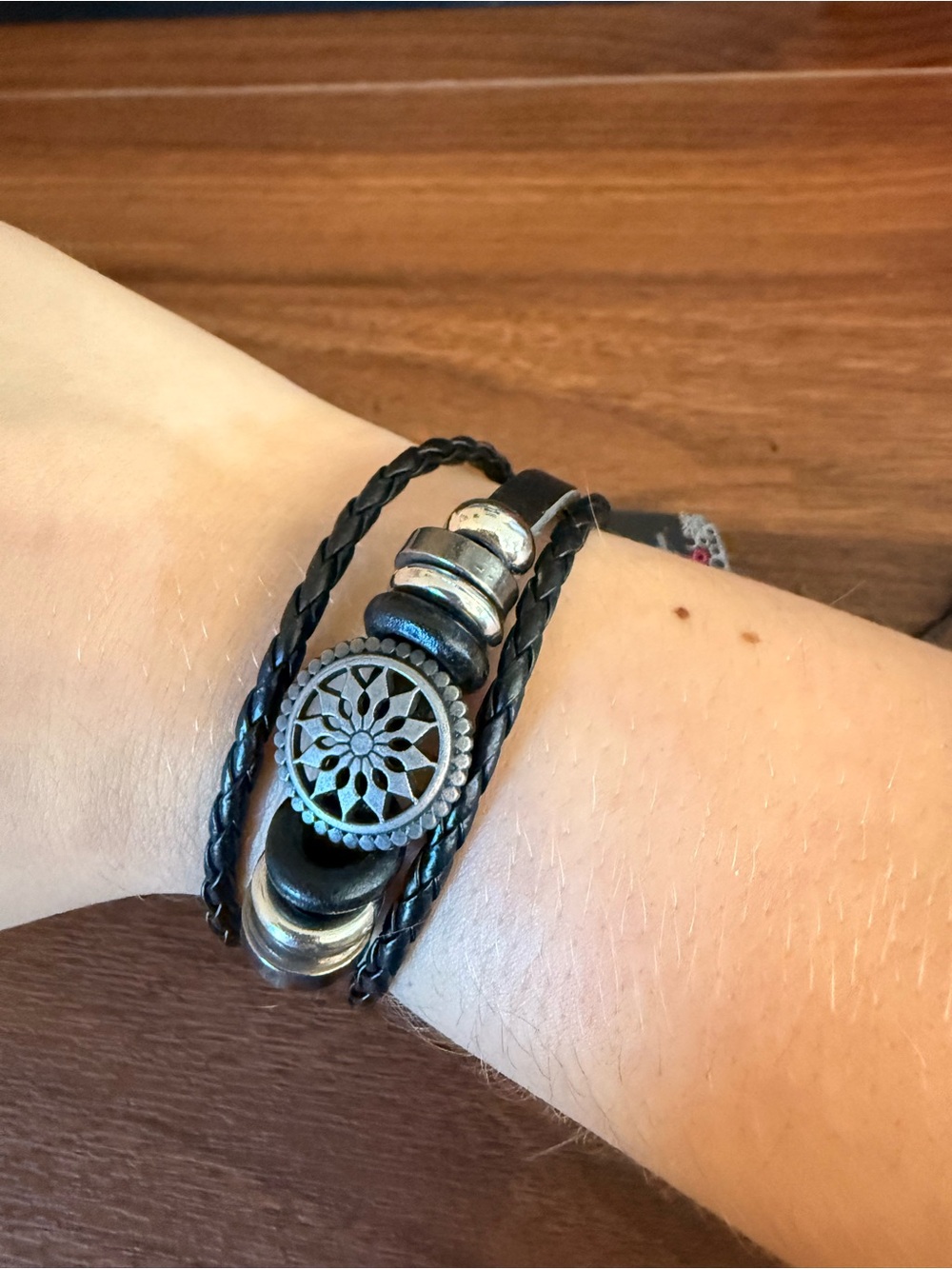 Paparazzi Black Braided Leather Beaded Bracelet with Silver Accent